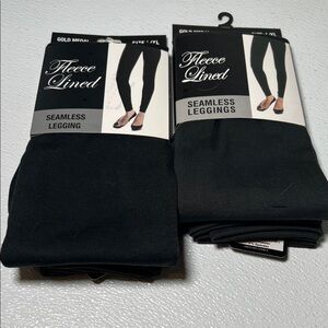 Gold Metal Fleece Lined Seamless Black Leggings New Unused 2 Pair